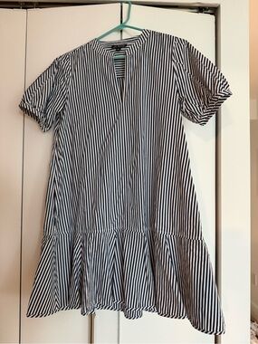 JCrew Striped Cotton Poplin Short Sleeve Dress - Navy and White